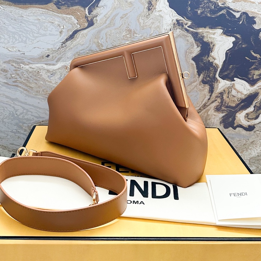 Fendi Shiny Nappa Medium Fendi First Caramello Clutch Bag - Picture 3 of 16